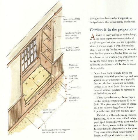 Sarah Susanka Window Seat Dimensions Reading Nook Dimensions, Window Seat Measurements, Window Seat Dimensions, Sarah Susanka, Landing Staircase, Fireplace Alcove, Alcove Seating, Farm Room, Window Seat Kitchen