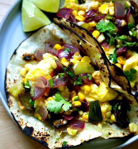 Salsa Breakfast, Poblano Salsa, Egg Tacos, Corn Salsa Recipe, Roasted Poblano, Corn Salsa, Breakfast Tacos, Stuffed Poblano Peppers, Roasted Meat