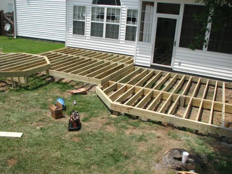 Ground Level Deck Plans, Wonderland Backyard, Floating Decks, Decking Designs, Freestanding Deck, Pallet Deck, Ground Level Deck, Building A Floating Deck, Deck Framing