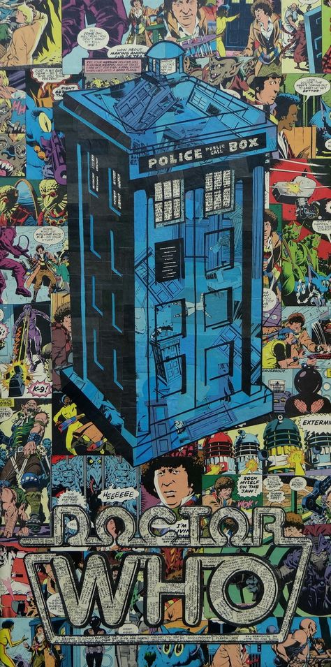 Doctor Who's TARDIS comic collage art Doctor Who Wallpaper, Comic Collage, The Tardis, Doctor Who Art, Doctor Who Tardis, Movies And Series, Wibbly Wobbly Timey Wimey Stuff, Matt Smith, Timey Wimey Stuff