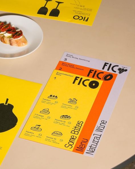 Credit @seeseekthink @beige.sst_design "FICO, a wine bar and restaurant located in Jeongja-dong, Bundang, offers 'Fun! Funky! Through 'Fico' slogan, we aim to provide a friendly and special atmos- phere to our customers. Based on our experience as a chef in Italy, we tried to deliver a lively and enjoyable experience through bright and vibrant color com- binations, illustrations, and graphics inside the store. BEIGE SST mainly focused on the operational aspects of FICO in this project. In p... Funky Restaurant, Nb Logo, Pizza Branding, Bar And Restaurant, Craft Brewery, Highlight Icons, A Chef, Instagram Highlight Icons, Wine Bar