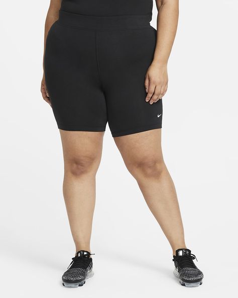 Nike Sportswear Essential Women's Mid-Rise Bike Shorts (Plus Size). Nike.com Nike Biker Shorts, Plus Size Sportswear, Nike Sportswear Women, Shorts Plus Size, Womens Training Shoes, Mid Rise Shorts, Shorts Nike, Swoosh Logo, Running Leggings