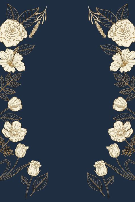 Vintage flowers frame background, navy blue design vector | premium image by rawpixel.com / audi Background Boarder Designs, Navy Blue Floral Background, Navy Blue Wedding Aesthetic, Navy Blue And Gold Aesthetic, Blue Wedding Background, Flowers Frame Background, Vintage Background Design, Blue Flower Frame, Background Navy Blue