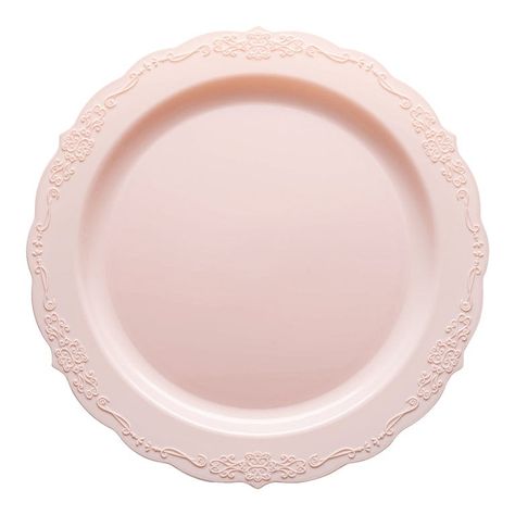 Vintage Rim Round Disposable Plastic Plate Packs - Party Supplies - Bed Bath & Beyond - 32243441 Disposable Plastic Plates, Pink Plates, Mom Party, Birthday Party Centerpieces, Baby Shower Table, Disposable Plates, Stylish Party, Rose Vintage, Vintage Party