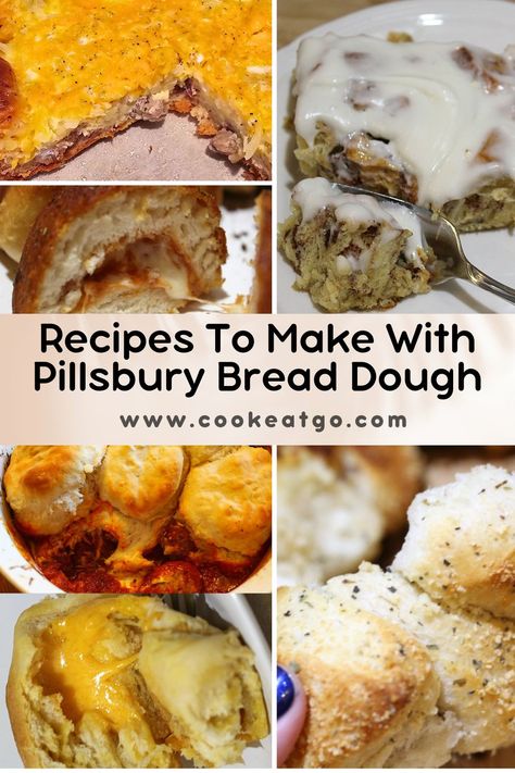 The Ultimate List of Tasty Pillsbury Bread Recipes!! Pillsbury Dough is a great way to save money and make excellent unique food! Make desserts, meals, side dishes, breakfast, and more using the different Pillsbury breads like biscuits or crescents! 
Pin this to your Recipes to try Pinterest board for later! Pillsbury Bread Dough Recipes, Pillsbury French Bread Dough Recipes, Pillsbury French Bread Recipes Ideas, Pillsbury Hot Roll Mix Recipes, Pillsbury French Bread Recipes, Pillsbury French Bread, Rv Snacks, Roll Up Sandwiches, Pillsbury Biscuit Recipes