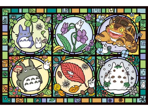 Painting Totoro, Family Mural, Totoro Art, Stitch Crafts, Stain Glass Window Art, Glass Window Art, Neighbor Totoro, Stained Glass Diy, Ghibli Art