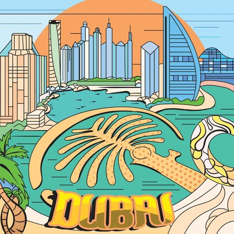 Dubai City Landmark Vector Illustration Dubai Illustration, Illustration Art Wallpaper, Illustration Art Painting, Apple Pen, Racun Shopee, Dubai City, Cityscape Photos, Logo Banners, Nature Backgrounds