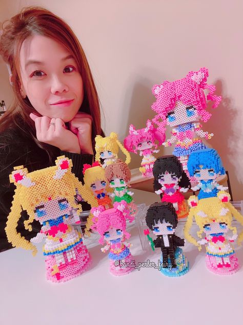 Sailor Moon Scout 3D Mini Figure Collection – Kandi Perler Fairy Sailor Moon Pixel Art, Sailor Moon Perler Beads, Sailor Moon Scouts, Sailor Moon Perler, Kandi Perler, Perler Pattern, Hama Beads 3d, Kandi Ideas, 3d Perler Bead