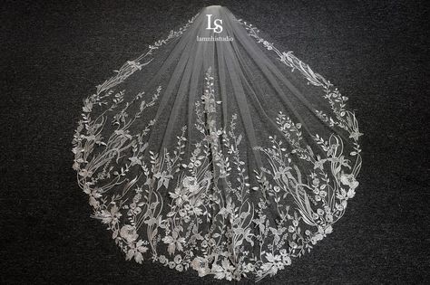 Embellished Wedding Veil, Custom Veil, Pink Veil, Lace Wedding Veil, Floral Veil, Layered Veil, Fingertip Veil, Cathedral Length Veil, Flower Veil