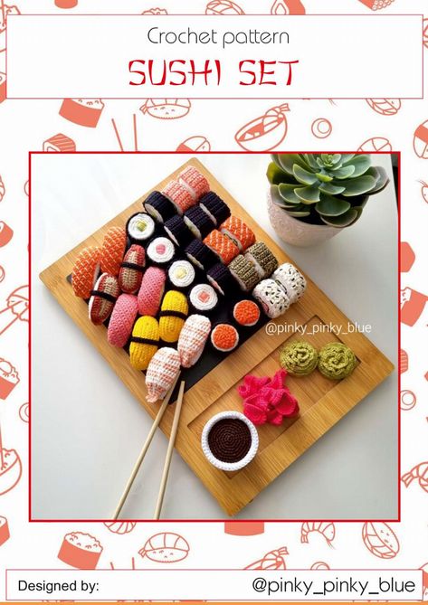 crochet pattern sushi set Food Crochet Pattern, Food Crochet Patterns Free, Sushi Crochet Pattern, Crochet Sushi Pillow Pattern Free, Sushi Crochet Pattern Free, Sushi Crochet, Crochet Food Free Patterns, Crochet Sushi Free Pattern, Crochet Sushi Pattern Free