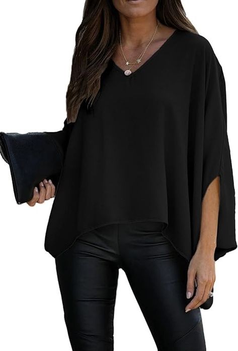 Vrtige Women's Casual V Neck Batwing Long Sleeve Blouse Shirt Tunic Tops Black Medium at Amazon Women’s Clothing store Spain Outfit, Batwing Sleeve Top, Shirt Tunic Top, Tops Black, Blouse Shirt, Batwing Sleeve, Amazon Women, Bat Wings, Women's Casual