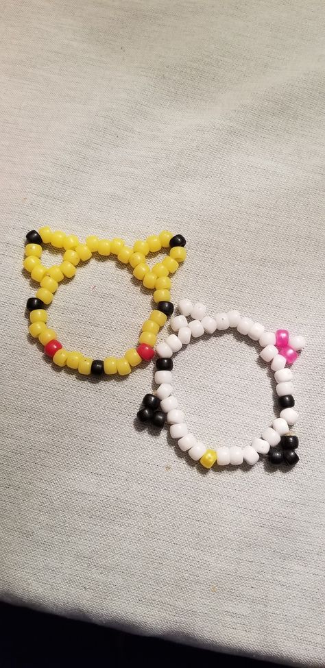 Pikachu Beads, Hello Kitty Kandi, Beaded Bracelet, Embroidered Friendship Bracelet, Friendship Bracelets, Pikachu, Hello Kitty, Beaded Bracelets, Kitty