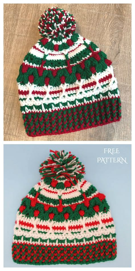 Christmas Beanie Hat Free Crochet Patterns - DIY Magazine Crochet Santa Hat Pattern, Bob Crochet, Santa Hat Pattern, Crochet Santa Hat, Crochet Christmas Hats, Crochet Sweater Design, Christmas Beanie, Christmas Hats, Crochet Santa