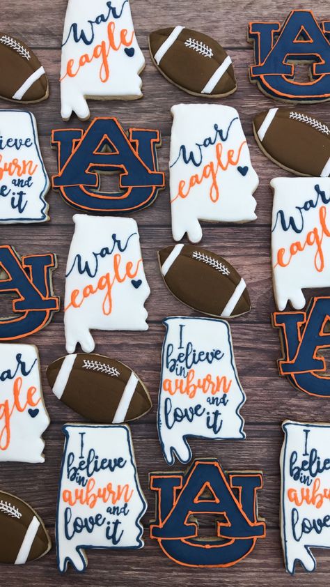 Auburn Party Decorations, Auburn Graduation Cake, Auburn Cookies Decorated, Auburn Graduation Party, Auburn Cupcakes, Auburn Grad Party, Auburn Graduation Party Ideas, Tailgate Sweets, Auburn Cookies