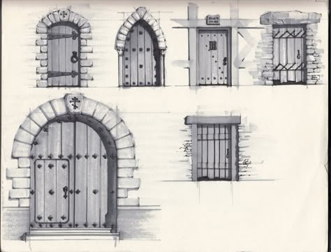 Door Drawing, Medieval Door, Object Design, Medieval Houses, Building Concept, Rpg Map, Architecture Drawing Art, Doors And Windows, 3d Object