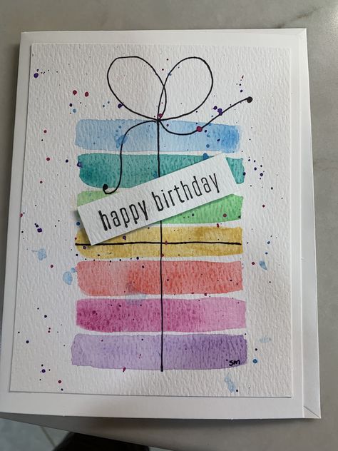 Diy Happy Birthday Mom Cards, Water Colored Birthday Cards, Happy Birthday Diy Card Creative, Homemade 60th Birthday Cards, Watercolor Cards Ideas Simple Birthday, Watercolor Birthday Cards Easy, Homemade Cards Watercolor, Happy Birthday Watercolor Card Diy, Happy Birthday Cards Watercolor