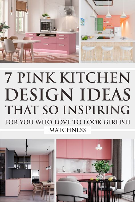 Pink colors are tend to count as a girlish color. Shades of pinks are more popular to be used for clothing. However, they still have a high possibility to use pink colors in home decoration like pink kitchens. #kitchendecorideas #pinkkitchendesigns #interiordesigns Pink Kitchen Designs, Pink Kitchens, Pink Cabinets, Pink Kitchen Decor, Kitchen Colour, Kitchen Ornaments, White Countertops, Pink Kitchen, Floor Layout