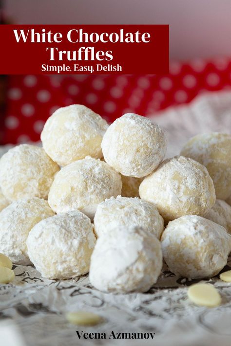 Make creamy, dreamy white chocolate truffles with this foolproof recipe! Perfectly smooth and coated in powdered sugar, they’re ideal for holidays, parties, and special moments. Ghirardelli White Chocolate Powder Recipes, White Chocolate Desserts Easy, Chocolate Desserts Easy, Homemade White Chocolate, White Chocolate Desserts, Melted White Chocolate, White Chocolate Truffles, Impressive Desserts, Simple Cake Designs