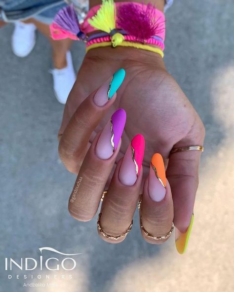 Bright Summer Nails Designs, Multicolored Nails, Indigo Nails, Colorful Nail, Vibrant Nails, Bright Nails, Neon Nails, Fabulous Nails, Funky Nails