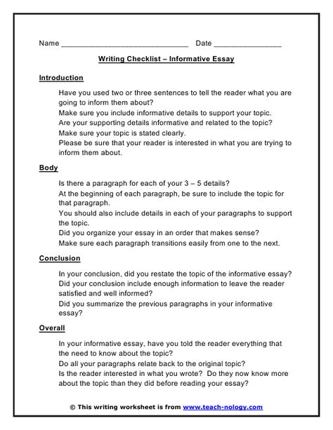 Writing checklist for informational writing- great to get students to self-edit Comparative Essay Structure, Informative Essay Example, Comparative Essay, Admission Essay, Informative Writing, Argumentative Essay Topics, Scientific Writing, Writing Essays, Literary Essay