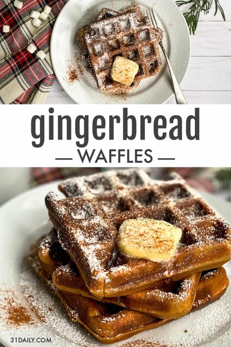 Gingerbread Waffles Recipe, Gingerbread Waffles, Gluten Free Gingerbread, Waffles Recipe, Christmas Morning Breakfast, Christmas Recipe, Holiday Breakfast, Christmas Brunch, Christmas Breakfast