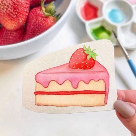 Little watercolor strawberry cake slice 🍰 . . #watercolor #clipart #art #watercolorpainting #watercolorartwork #strawberrycake | Instagram Strawberry Cake Slice, Pink Canvas Art, Watercolor Cake, Painted Cakes, Cake Slice, Strawberry Cake, Watercolor Artwork, Cake Art, Watercolor Clipart