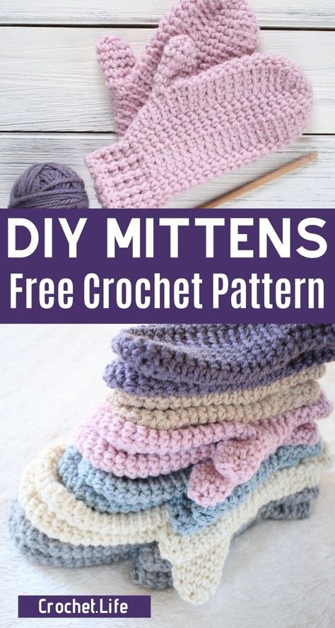 This easy crochet mitten pattern is a perfect crocheting pattern for beginner crocheters. This child sized mitten is a great fast pattern! A beginner crochet mitten pattern is ideal for a few fast projects on a weekend! #CrochetMitten #Crocheting #CrochetPattern #MittenPattern Children Mittens Crochet Pattern, Crochet Children's Mittens Free Pattern, Free Crochet Mittens Pattern, Toddler Mittens Crochet Pattern Free, Quick Easy Crochet Projects, Crocheted Mittens, Cottagecore Crochet, Crochet Baby Mittens, Crochet Mitts