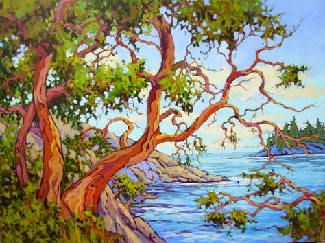 arbutus trees  Amanda Jones - local girl! Arbutus Tree, Amanda Jones, Landscape Quilts, Post Impressionism, Gcse Art, Canadian Art, Sunset Painting, Canadian Artists, Reference Photos