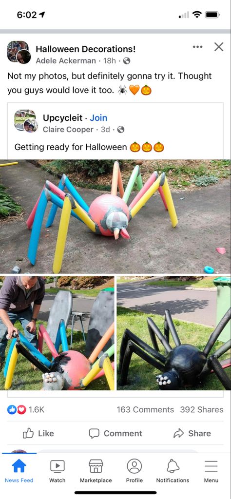 Diy Spider, Expanding Foam, Giant Spider, Spider Halloween, Pool Noodle, Halloween Costumes Ideas, Diy Pool, Concrete Molds, Pool Noodles