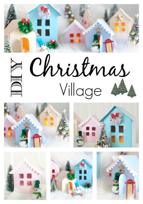 Christmas Village. Make Your Own with the Free House Template Diy Christmas Village Houses, 3d Templates, Diy Christmas Village, House Template, Christmas Village Houses, Diy Holiday Decor, Christmas Villages, Village Houses, Glitter Christmas