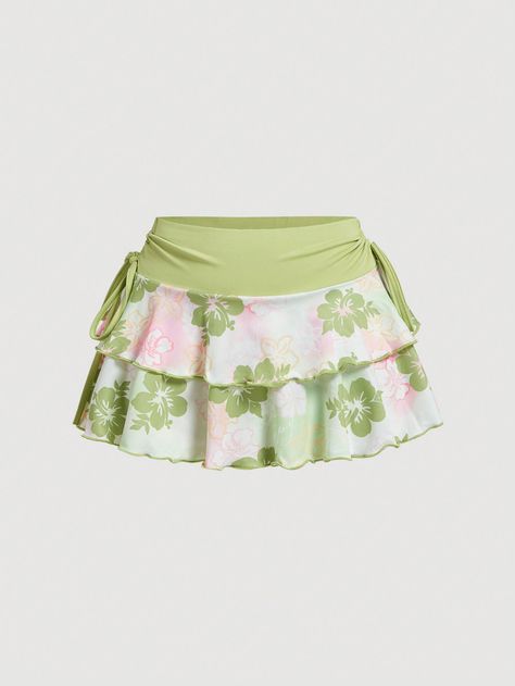 SHEIN MOD Women's Side Tie Ruffled Hem Pleated Waist Floral Print A-Line Mini SkirtI discovered amazing products on SHEIN.com, come check them out! Old Fashion Dresses, Ruched Skirt, Women Skirts, A Line Mini Skirt, Slim Fit Top, Boho Green, Cute Skirts, Green Skirt, Amazing Products