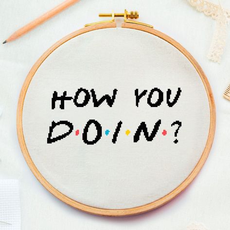 Cross Stitch Friends Tv Show, Cross Stitch Friends, Friends Embroidery Tv Show, How You Doing Joey, Cross Stitch Home Decor, Embroidery Friends, Friends Cross Stitch Pattern, Friend Embroidery, Serial Friends