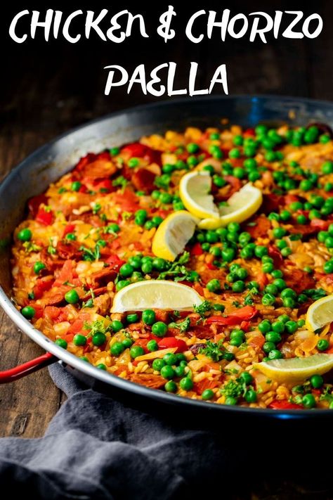 If you’re a fan of paella, you’ll love this Spanish Chicken and Chorizo Paella! It’s made with rice, tender chicken thighs and smoky chorizo. This is an easy, one pan meal that deserves a place in your dinner rotation! Spanish Rice With Chorizo, Chicken And Chorizo Paella Recipe, Sausage Paella, Chicken And Chorizo Paella, Spanish Chicken And Chorizo, Chorizo Paella, Easy Paella, Chicken Paella, East Recipes