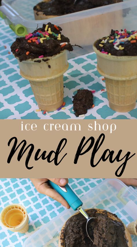 Mud Play - Mud Ice Cream Shop Pretend Play Mud Kitchen Preschool, Mud Kitchen Recipes, Mud Crafts, Mud Kitchen Activities, Mud Play Ideas, Play Ice Cream Shop, Mud Kitchen Ideas, Montessori Living, Mud Play