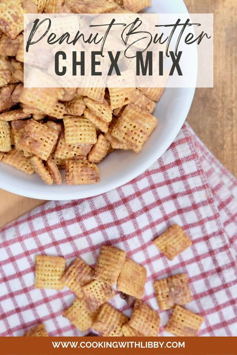 This recipe for Peanut Butter Chex Mix is the perfect snack to make when you need something to munch on or if you need a get together idea. #peanutbutter #chexmix #easyrecipes Peanut Snack Mix Recipes, Chex Mix Recipes Sweet Peanut Butter, Peanut Butter Chex Mix Puppy Chow, Homemade Cheesy Chex Mix Recipe, Quaker Oat Squares Recipes Snack Mixes, Crock Pot Chex Mix Recipes Slow Cooker, Peanut Butter Chex Recipes, Chex Mix Recipes Peanut Butter, Chocolate Peanut Butter Chex Mix Recipes