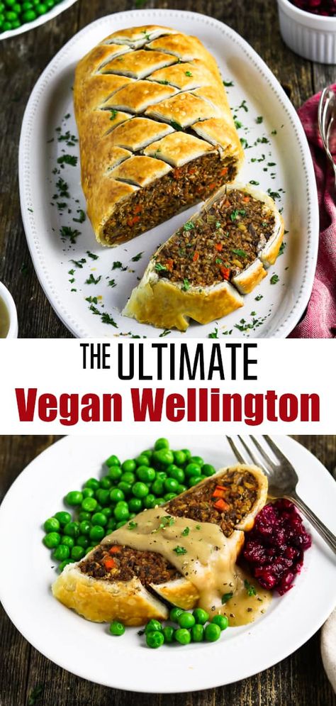 Impress your guests with this gorgeous Vegan Wellington! The filling is meaty, satisfying and ever-so-tasty! It's surprisingly easy to make too! Wellington Food, Vegan Wellington, Resep Vegan, Wellington Recipe, Plat Vegan, Vegan Worcestershire Sauce, Vegan Thanksgiving, Vegan Cooking, Vegan Dinner Recipes