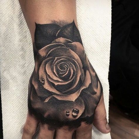 Hand shot Cover Hand Tattoo, Hand Tattoo Cover Up, Rose Tattoo Cover Up, Dark Roses Tattoo, Hand Tattoo Images, Rose Hand Tattoo, Rose Tattoos For Men, Throat Tattoo, Small Rose Tattoo