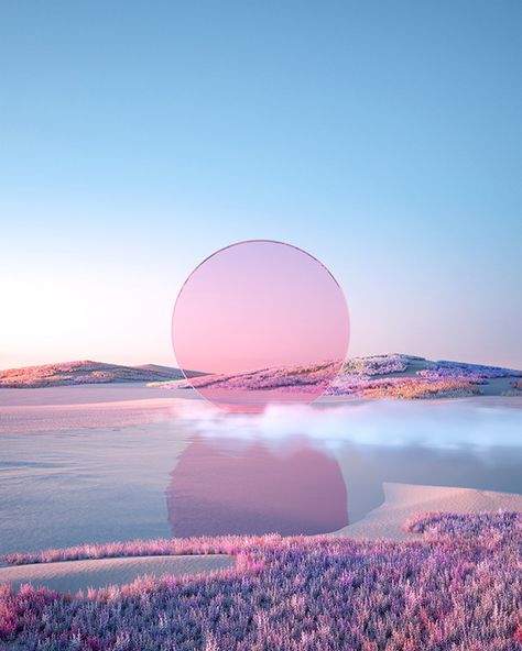 Dreamlike geometric landscapes by PULLA — see more 3D art by PULLA > https://on.be.net/3Dpe5PE Dreamscape Architecture, 3d Landscape, Futuristic Art, Doja Cat, Pink And Purple, Fantasy Landscape, Abstract Landscape, Installation Art, 3d Art