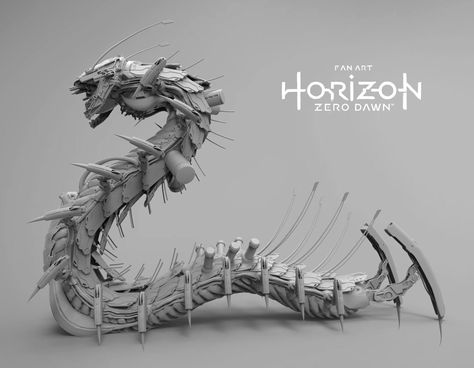 The Art of Horizon Zero Dawn Horizon Zero Dawn Robot Concept Art, Horizon Machines Concept Art, Horizon Zero Dawn Machines Concept Art, Horizon Zero Dawn Machines, Horizon Zero Dawn Robot, Science Fiction Design, Robot Animal, Drawing Tutorial Face, Snake Art