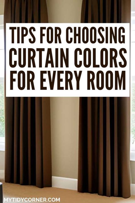 how to choose curtain colors for home Curtains For Dark Brown Furniture, Curtain For Corner Window, How To Pick Curtains Living Rooms, Curtain Height Above Window, Single Panel Curtain Ideas Bedroom, Windows Next To Fireplace Curtains, Curtain Combination Ideas Bedroom, Black Curtains Dining Room, Curtains With Wood Paneling