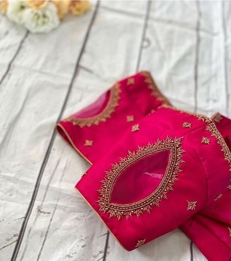 Half Hand Aari Blouse Design, Pink Aari Work Blouse Designs, Simple Maggam Work Blouses Latest, Cold Shoulder Blouse Designs, Simple Aari Work Blouse Design, Simple Aari Work Blouse, Blouse Design Aari Work, Trending Blouse, Simple Aari Work