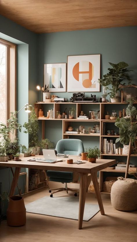 cozy-vintage-home-office-with-greenery Hobby Room Ideas, Office With Plants, Aesthetic Hobby, Room Inspiration Cozy, Architecture Tips, Vintage Home Office, Cozy Office, Cozy Home Office, Desk Inspiration