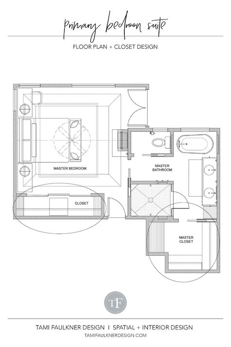 CLOSET REMODEL + ADDITION FOR PRIMARY BEDROOM SUITE DESIGN — Tami Faulkner Design Primary Bedroom Suite, Master Suite Floor Plan, Tami Faulkner, Built In Cubbies, Ranch Renovation, Bedroom Built Ins, Suite Design, Built In Dresser, Custom Floor Plans