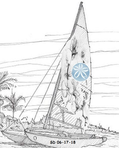 Other Catamaran with orchids, starfish and sand dollar on sail and date on bow Catamaran Tattoo, Sand Dollar, Catamaran, Starfish, Orchids, Sailing, Tattoo Ideas, Fair Grounds, Tattoos