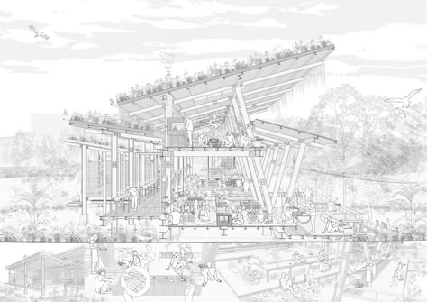 Landscape Architecture Sketch, Square Drawing, Bartlett School Of Architecture, Rail Station, National University Of Singapore, Section Drawing, Architecture Concept Diagram, Infographic Illustration, Architecture Collage