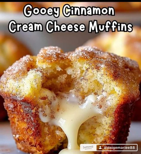 Gooey Cinnamon Cream Cheese Muffins 🧁 Ingredients: • 2 cups all-purpose flour • 1 cup granulated sugar • 1 tablespoon baking powder • 1/2 teaspoon salt • 1 teaspoon ground cinnamon • 1/2 cup unsalted butter, melted • 1 cup milk • 2 large eggs • 1 teaspoon vanilla extract • 8 oz cream cheese, softened • 1/4 cup powdered sugar • 1 tablespoon cinnamon sugar mixture (for topping) • Optional: 1/4 cup white chocolate, melted (for drizzle) Directions: 1. Preheat oven to 375°F (190°C). Line muffi... Cinnamon Cream Cheese Muffins, Melted White Chocolate, Cinnamon Cream Cheese, Cream Cheese Muffins, Cinnamon Muffins, Homemade Muffins, Muffin Tin Recipes, Breakfast Sweets, Cheese Muffins