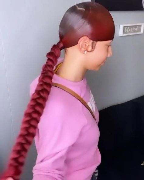 Swoop Braids Ponytail, Red Braided Ponytail, Colored Ponytail, Bridesmaids Hairstyle, Bts Hairstyle, Sleek Braided Ponytail, Low Ponytail Hairstyles, Slick Ponytail, Blonde Highlights On Dark Hair