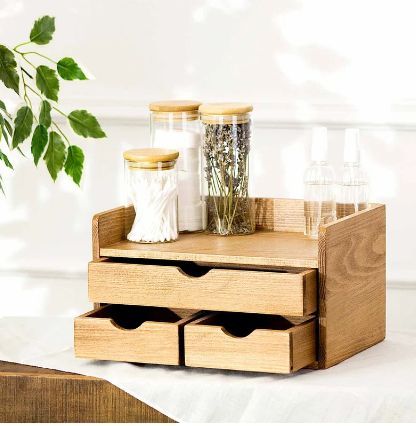 Wood Makeup Organizer, Wooden Makeup Organizer, Kitchen Counter Organization, Wooden Containers, Wooden Drawer, Wooden Organizer, Wooden Vanity, Mexican Home Decor, Countertop Organizer