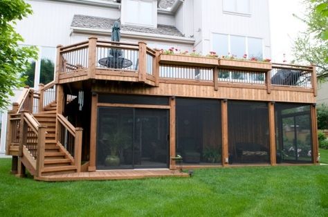 I’ve been wanting a deck for what seems like forever at the cabin. The front of the cabin has a screened in porch on the right, and the left is covered… Screened Porch Under Deck, Porch Under Deck, Under Deck, Wooden Deck, House With Porch, Diy Deck, Outside Living, Backyard Deck, Decks And Porches