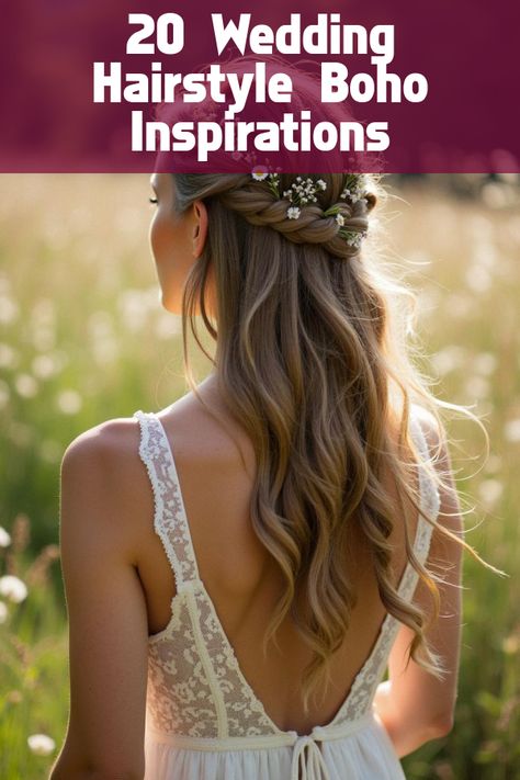 Did you know that the perfect wedding hairstyle can elevate your boho bridal look from beautiful to breathtaking? Explore our top 20 boho wedding hairstyles that blend effortlessly with the whimsical vibe, featuring braids, loose waves, and floral accents. Discover how these romantic styles can make your big day unforgettable and see why they're trending now in the world of boho weddings! Boho Bridal Hairstyles, Boho Hairstyles For Long Hair, Boho Wedding Hairstyles, White Bridal Flowers, Wedding Hairstyle Ideas, Boho Hairstyle, Boho Gown, Bohemian Style Wedding, Boho Wedding Hair